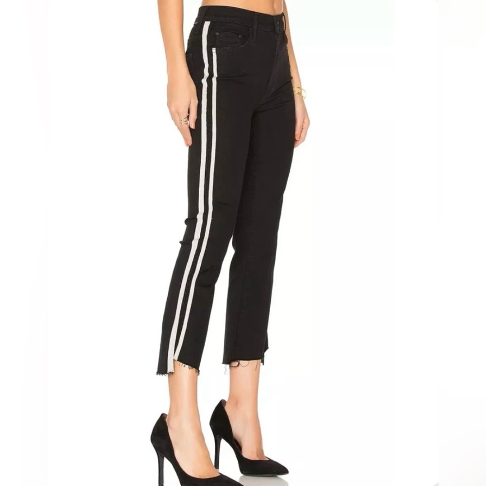MOTHER- Insider Crop Step Fray Jeans in Guilty Racer Black White Stripe- Size 26